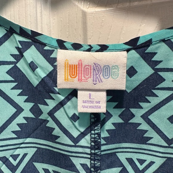 LulaRoe Duster Shirley cardigan blue/green geometric - Picture 3 of 3